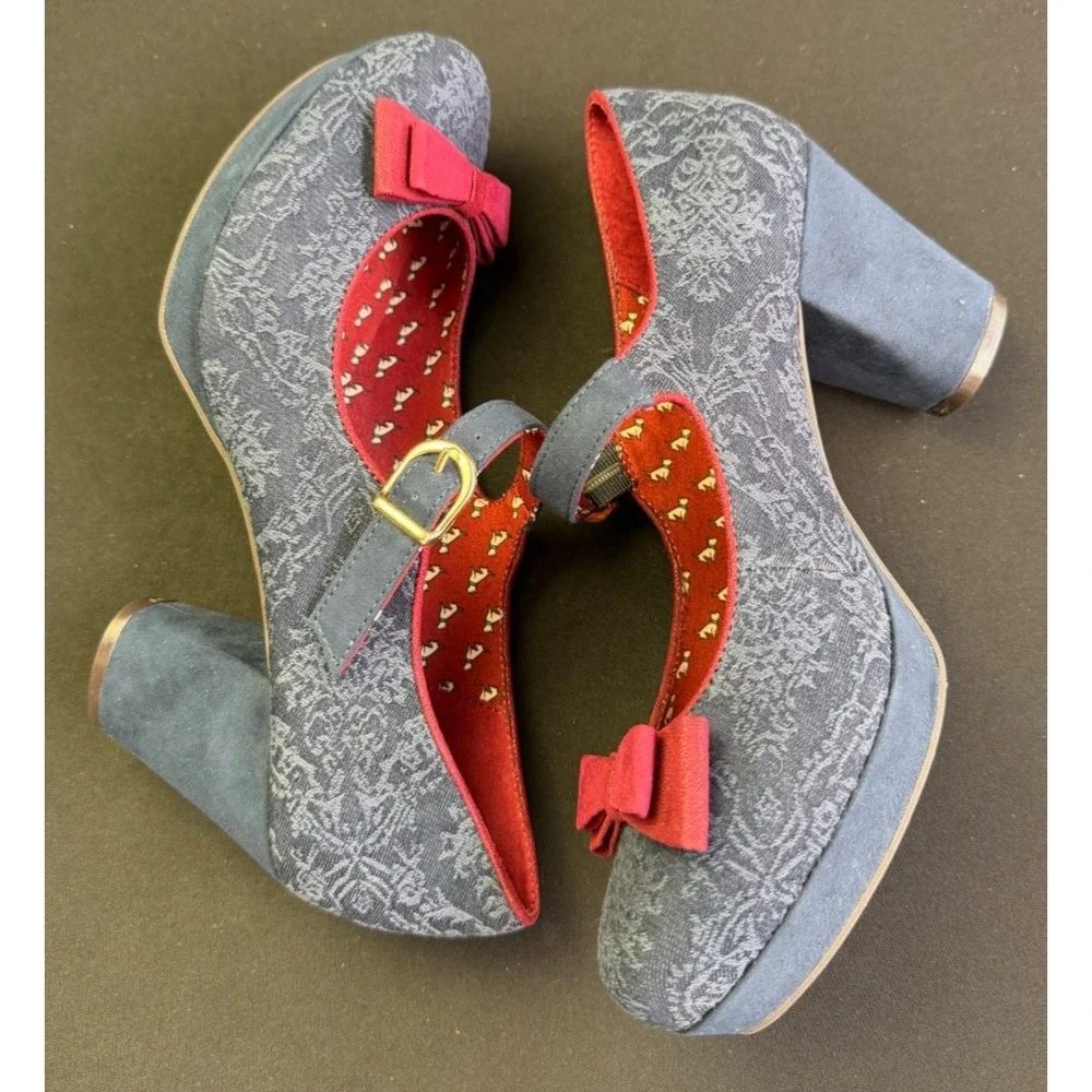 RUBY‎ SHOO Womens 9 EU 40 Frankie Navy Bordeaux Mary Jane Platform Heel Shoes